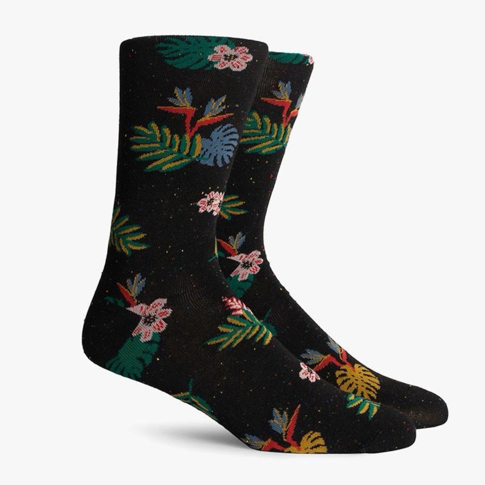 RICHER POORER Paradiso Men’s Socks Black Paradise Tropical Leaves